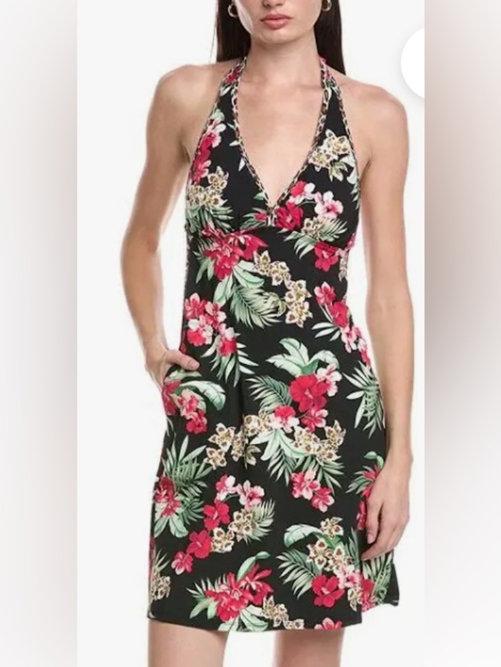 Tommy Bahama Lily Cat Halter Neck Spa Dress Swim Coverup - Small Black Floral